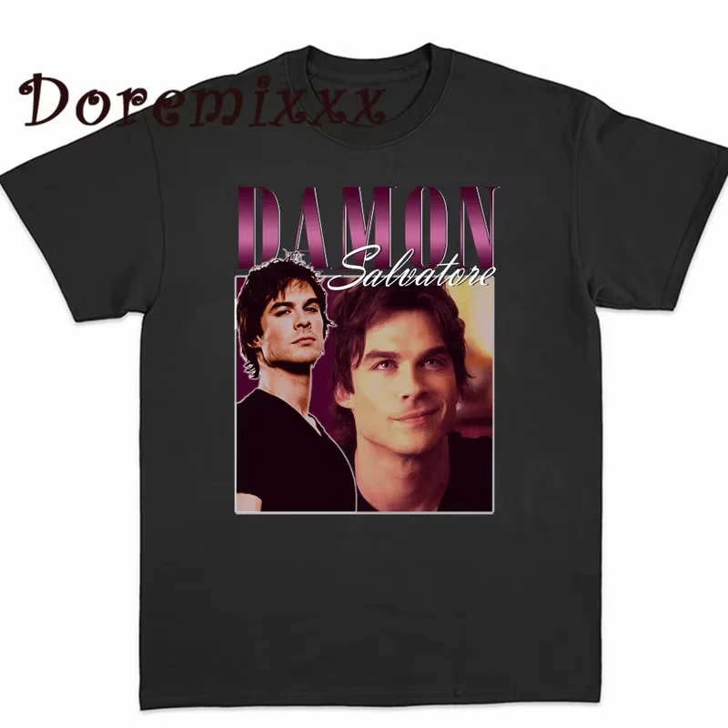 Damon Salvatore The Vampire Diaries Chronicles Vampiricas T-shirt Women T Shirt 90s Cool Men T-shirt Streetwear Female Tops