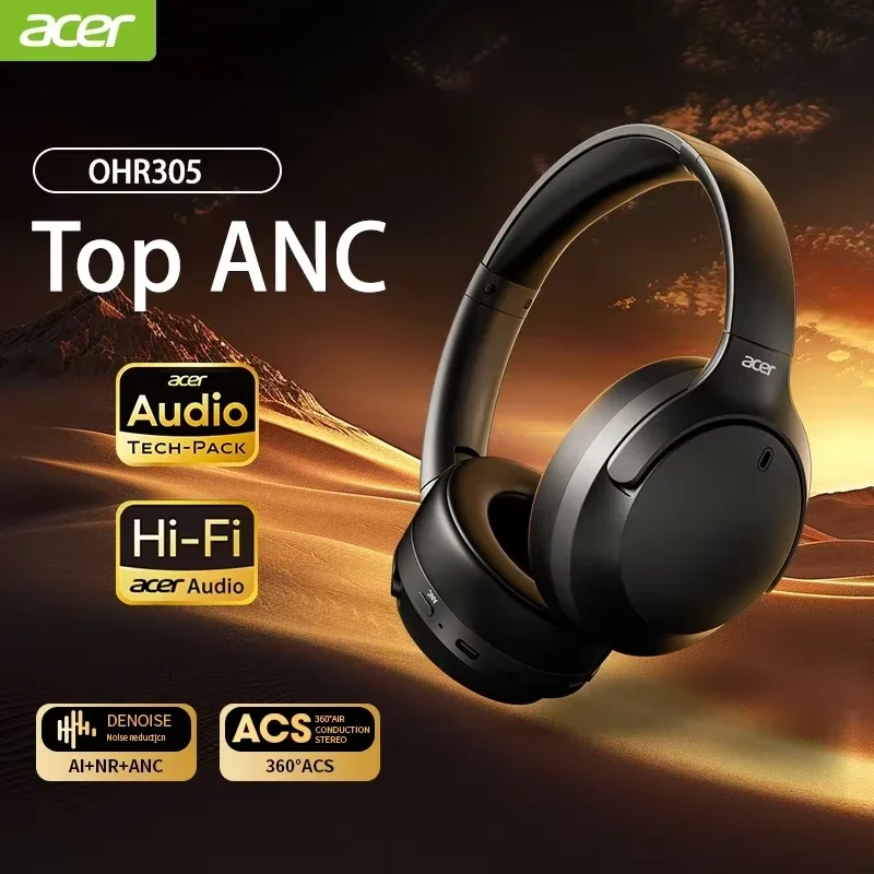 سماعات الرأس اللاسلكية Acer ANC HIFI سماعة بلوتوث 5.4 ENC HD Mic Head Tracking 3D Spatial Audio -42dB ANC الكمون المنخفض OHR305