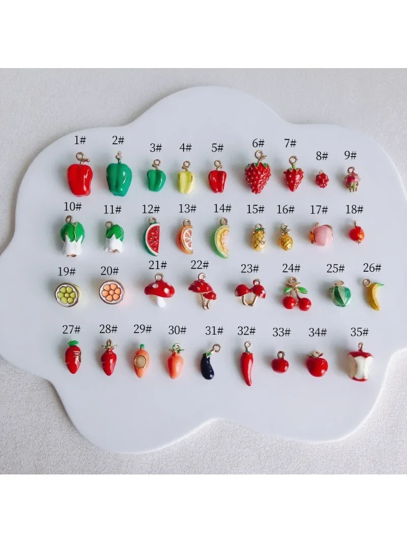 10Pcs/ Mix Enamel Fruits Strawberry Banana Cherry Charms Jewelry Wholesale DIY Vegetables Mushrooms Hot Pepper Pendant Bulk