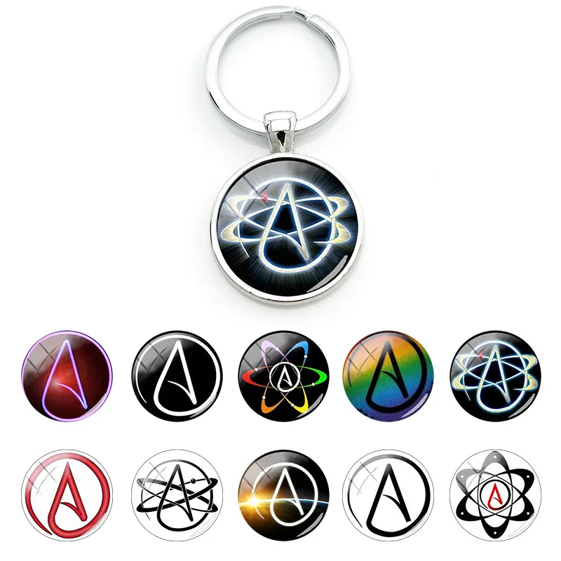 TAFREE New Atheist Symbol Pictures Key Chains Colors Optional Round Dome Pendants Key Rings Classic Jewelrys MTV18