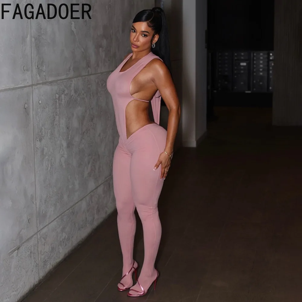FAGADOER Y2k Fashion 2 Piece Sets Woman Outfit Halter Sleeveless Backless Bodysuits and Pants Suits Female Streetwear Clothing