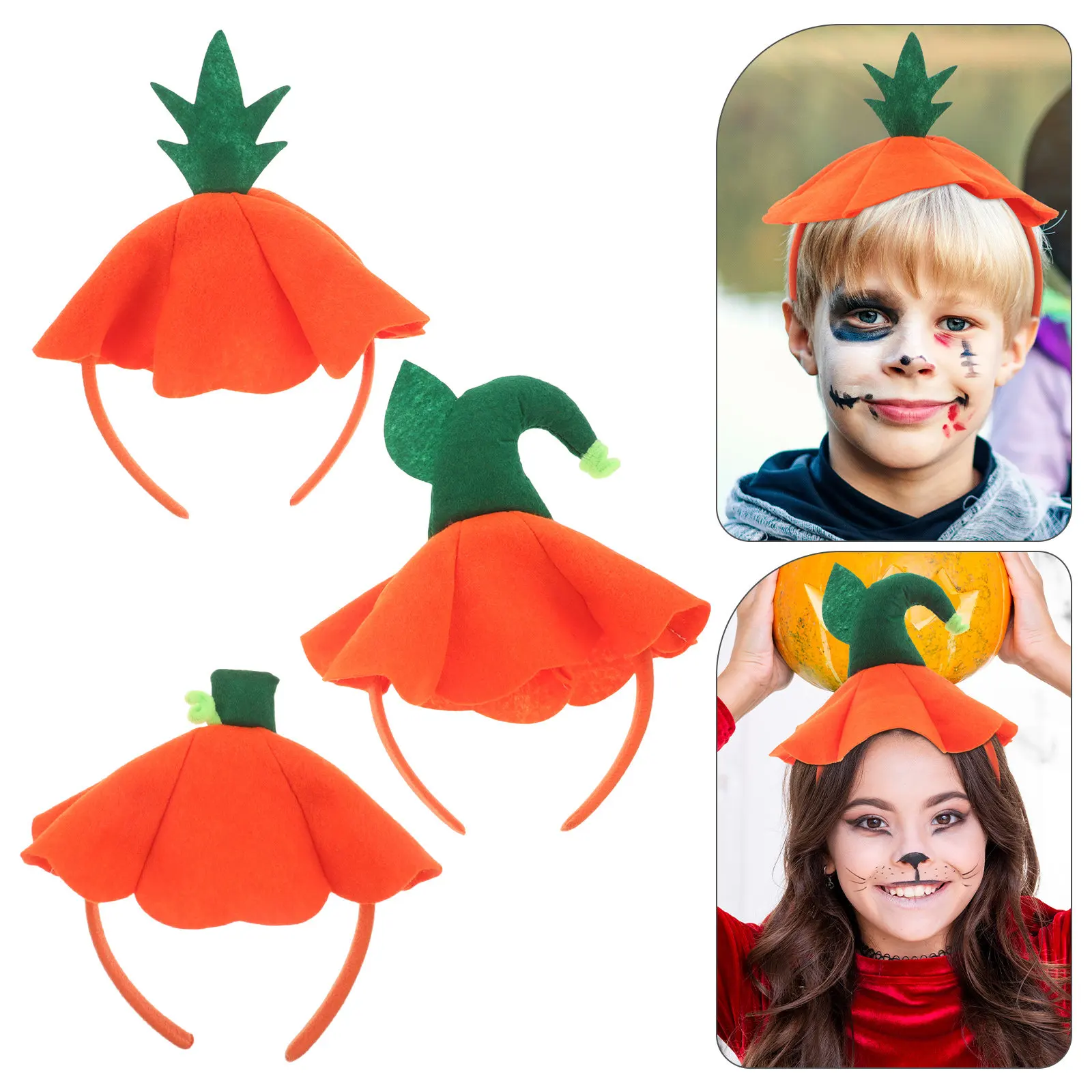 4Pcs Kids Pumpkin Headband for Girls Fall Festival Hair Accessories Thanksgiving Cosplay Party Hair Hoop Photo Prop Pumpkin