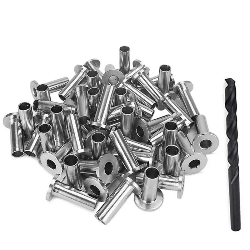A98E-120 Pack T316 Stainless Steel Protector Sleeves For 1/8 Inch Wire Rope Cable Railing DIY Balustrade With 3Pc Drill Bit