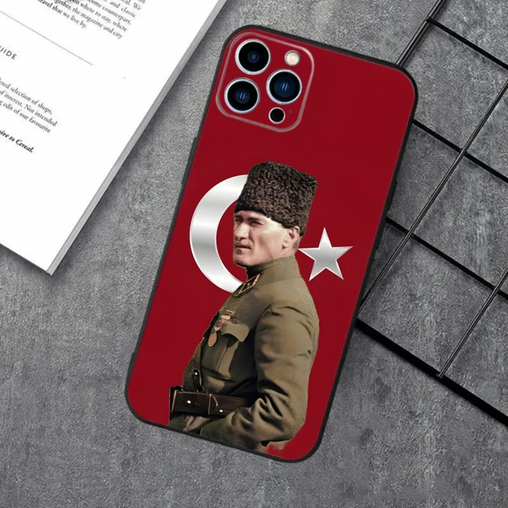 Turkey Mustafa Kemal Ataturk Phone Case For iPhone 16,15,14,13,12,11,XS,XR,X,8,7,Pro,Max,Plus,mini Silicone Black Cover