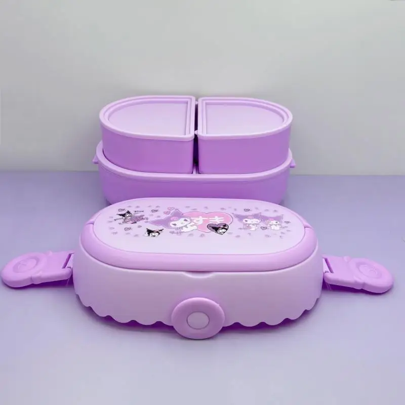 1600Ml Hello Kitty Sanrio Lunch Box Student Large Capacity Kuromi My Melody Cinnamoroll Double Layered Fruit Preservation Box