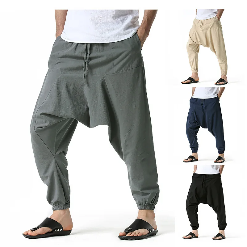 

2023 Chinese Style Harem Pants Men Streetwear Casual Joggers Mens Pants Cotton Linen Sweatpants Ankle-length Men Trousers S-3XL