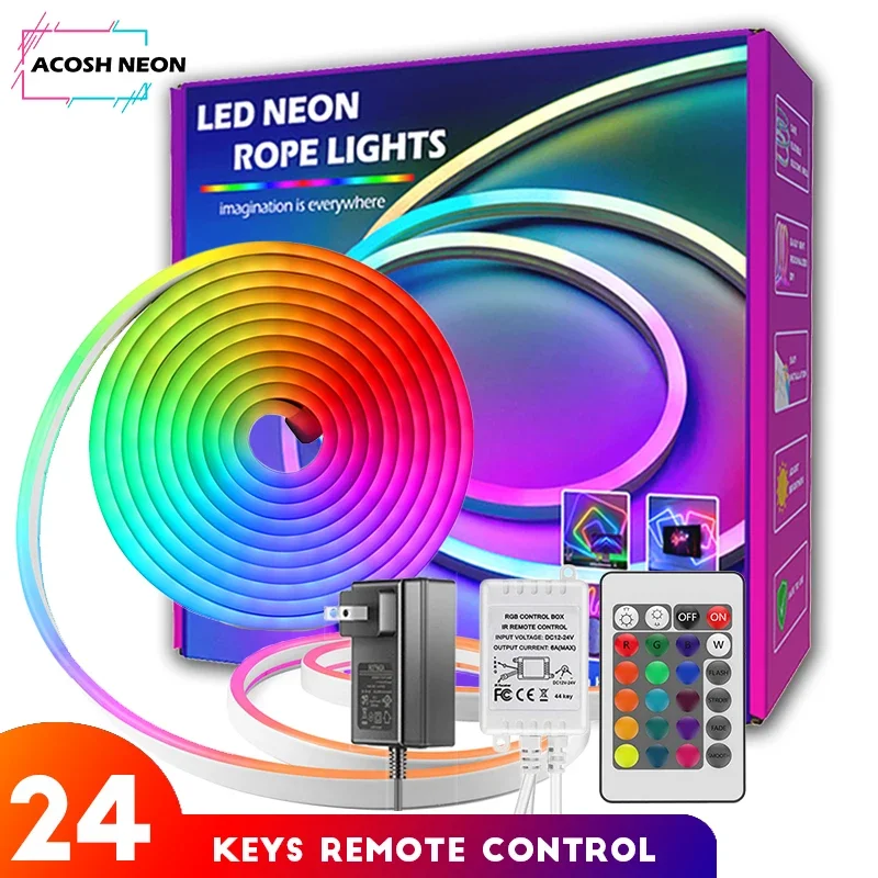 Neon RGB światła LED ze zdalnym Neon LED światła linowe 16.4ft/5m diody na wstążce wodoodporną światła linowe neonową do pokoju gier