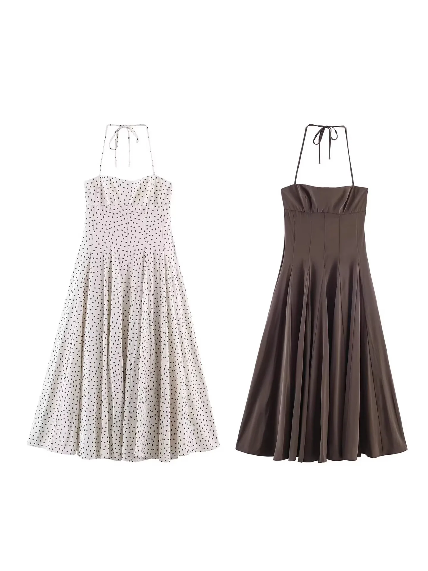 

Withered Women's Polka Dot Waist Hanging Neck Dress Long Skirt A-line Skirt Slim Fit And Slimming Dress