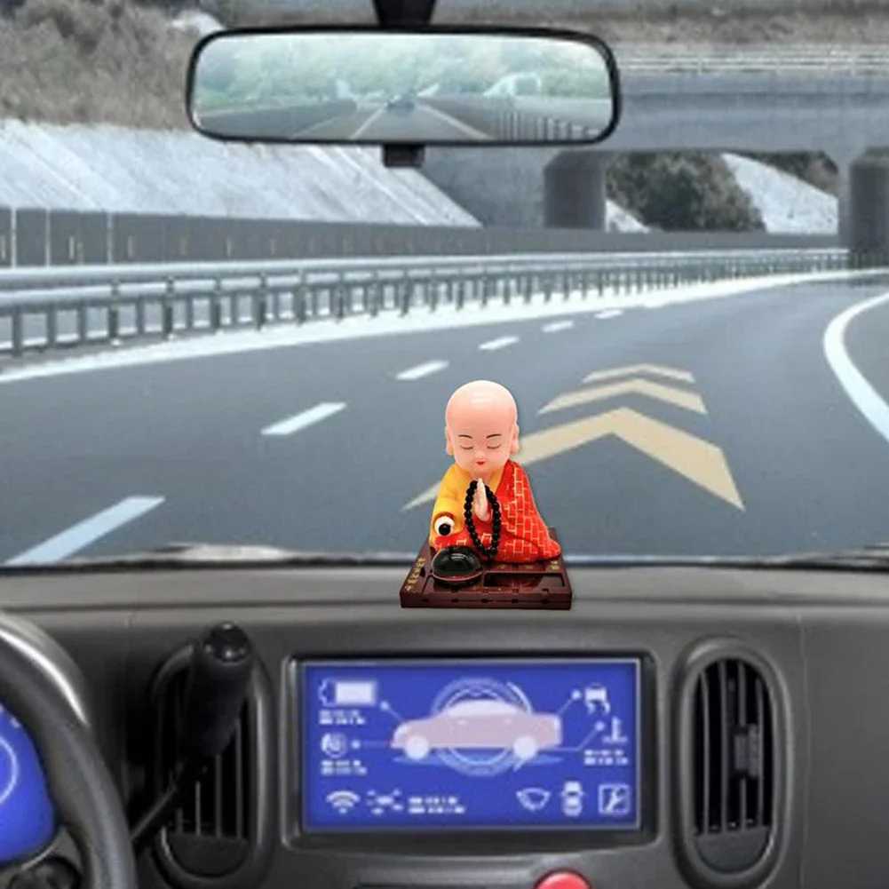 1pcs Solar Powered Bobble Shaking Head Monk Ornaments Buddhist Monk Figurines Statues Car Home Office Decorations - Image 5