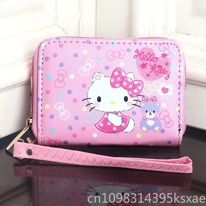   กระเป๋าสตางค์เฮลโลคิตตี้สำหรับผู้หญิงสาวน่ารักกระเป๋าใส่เหรียญคุโรมิหนัง PU กันน้ำกระเป๋าถือมีซิปแบบพกพา