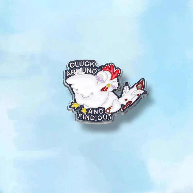 Funny Cartoon Chicken Bird Brooch with Knife, Lapel Pin, Badge Gift for Clothes, Brooch Necklace, Cluck Around and Find Out