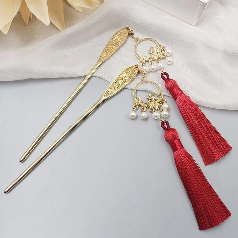 1pc 우아한 중국 빈티지 헤어 스틱 조각 Tassel-Pearl Charms 완벽한 Hanfu는 전통 결혼식을 보여줍니다 시대를 초월한 문화
