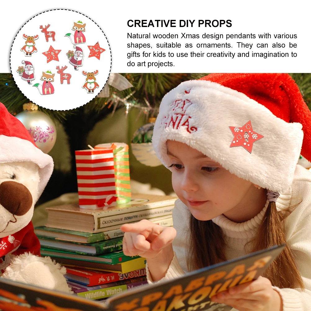 

50Pcs Wooden Xmas Buttons Durable Ornaments for Children's Clothing Crafts Wooden Button Ornaments Creative Buttons