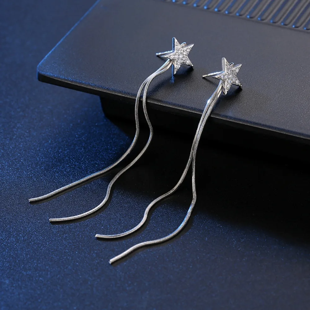 1pair Korean Style Multi-purpose Five-pointed Star-shaped Stud Earrings for Women Geometric Fringed Earrings