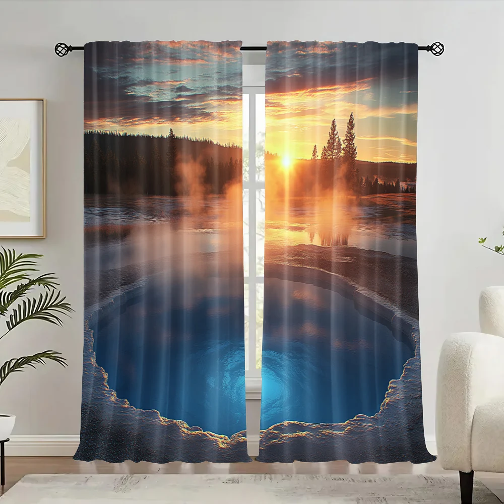 

2Pcs Yellowstone Curtain Hot Springs In Yellowstone National Park Sunshine Clouds Earth Nature For Bedroom Living Room And