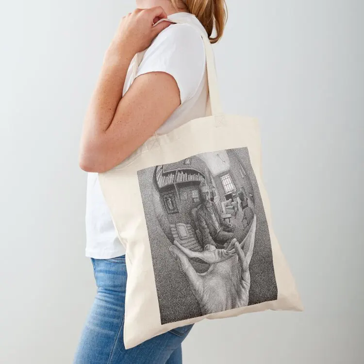 

Escher - Hand with Reflecting Sphere Tote Bag Shopper handbag Canvas bag for women Reusable bags large tote bag