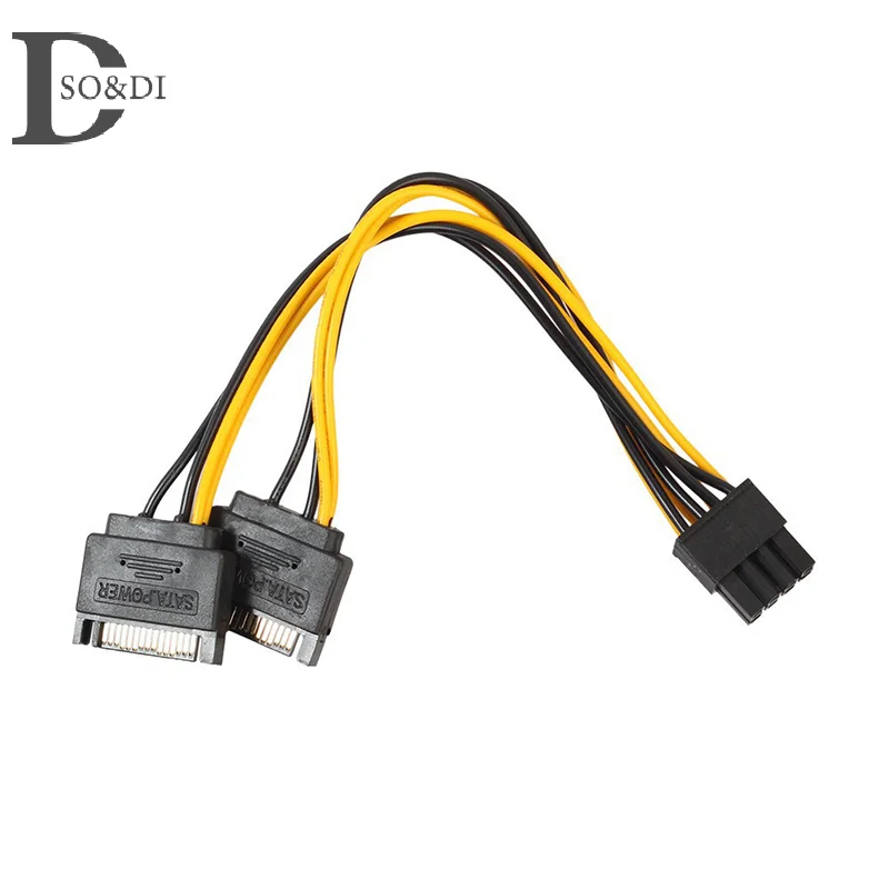 Power Supply Cable Dual 15Pin SATA Male To PCIe 8Pin Male PCI Express PCI-E Video Card Splitter Adapter