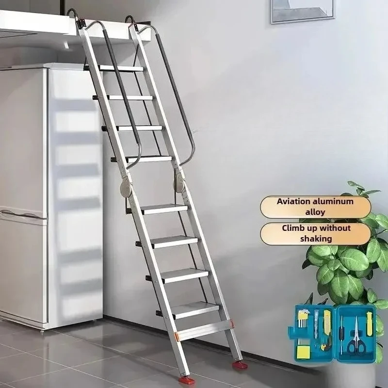 سبائك الألومنيوم للطي العلية سلم المنزل تلسكوبي سميكة متعرجة سلم متعدد الوظائف مع درابزين الدرج