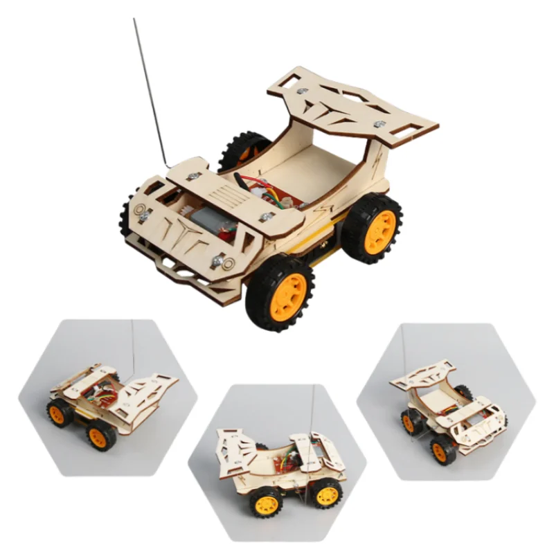 DIY Wooden Remote Control Car Wooden Four Wheel Drive Racing Assembling Science Experiment Kits KIDS STEM Educational Toy