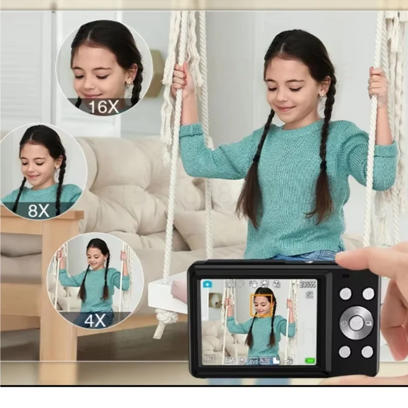 HD 1080P 2.4 بوصة كاميرا رقمية صغيرة قابلة للشحن مسجل فيديو 16x التكبير المدمجة 44MP كاميرات للأطفال المبتدئين كاميرا الهدايا