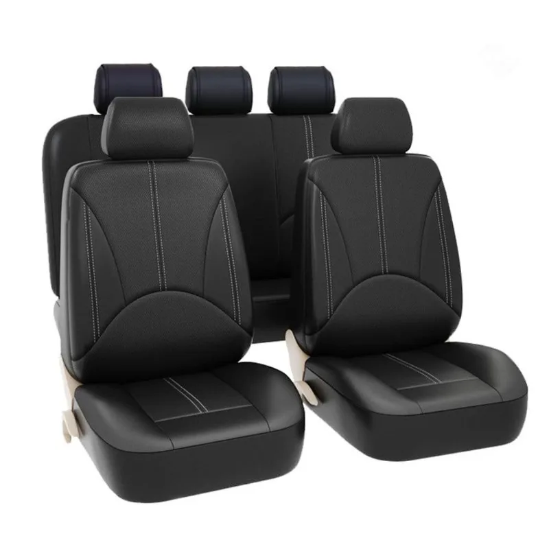 Universal Black PU Leather Car Seat Covers Full Set 4/9 Pieces Auto Interior Dustproof Protector Accessories