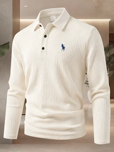 Imagen 1 del producto Camiseta polo bordada exquisita de marca de alta gama para hombre, camiseta de manga larga con solapa transpirable informal cómoda de otoño 2025