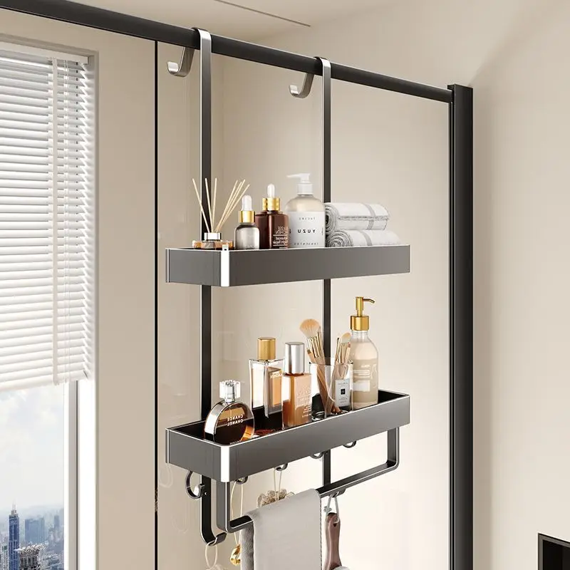 

Suitable forBathroom rack, shower room hanging shelf, no punching, bathroom hanging basket, toilet storage, gun ash behind the t