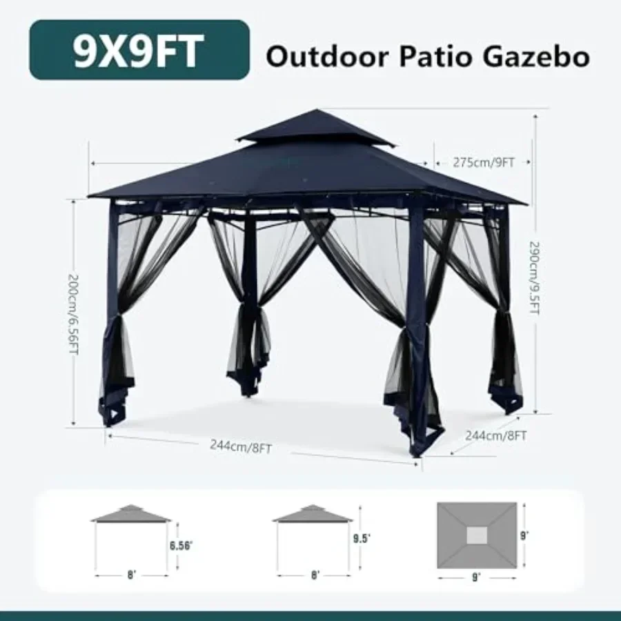 Outdoor Garden Gazebo for Patios with Stable Steel Fe and Netting Walls in Silver Provides Shade and Privacy