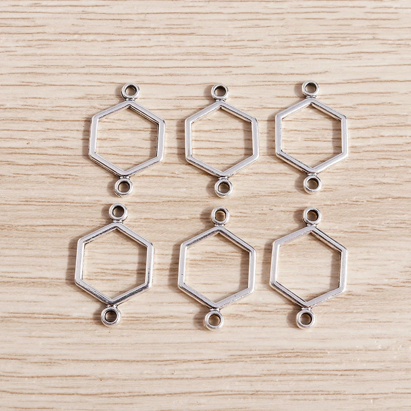 Tusember 50 Stück Legierungs-Verbinderanhänger in Silberfarbe, Wabenform, für Schmuck, handgefertigt, DIY-Schmuckherstellung – Detail 6