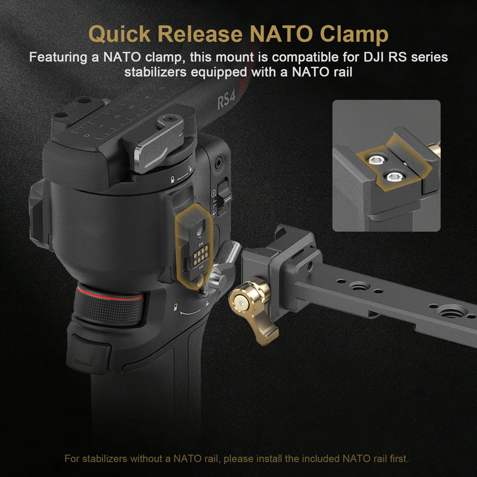 Adjustable Camera Monitor Mount Quick Release NATO Clamp Cold Shoe Mount for DJI RS 5 RS 4 Mini/ Pro/ RS 3 Pro/Mini/ RS 2 RSC 2
