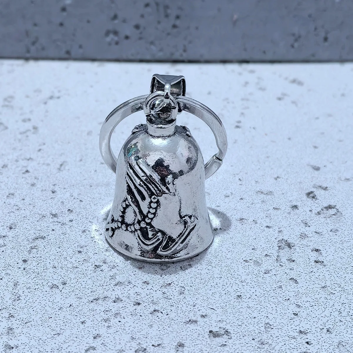 New retro punk prayer hand cross motorcycle ride lucky exorcism bell keychain pendant