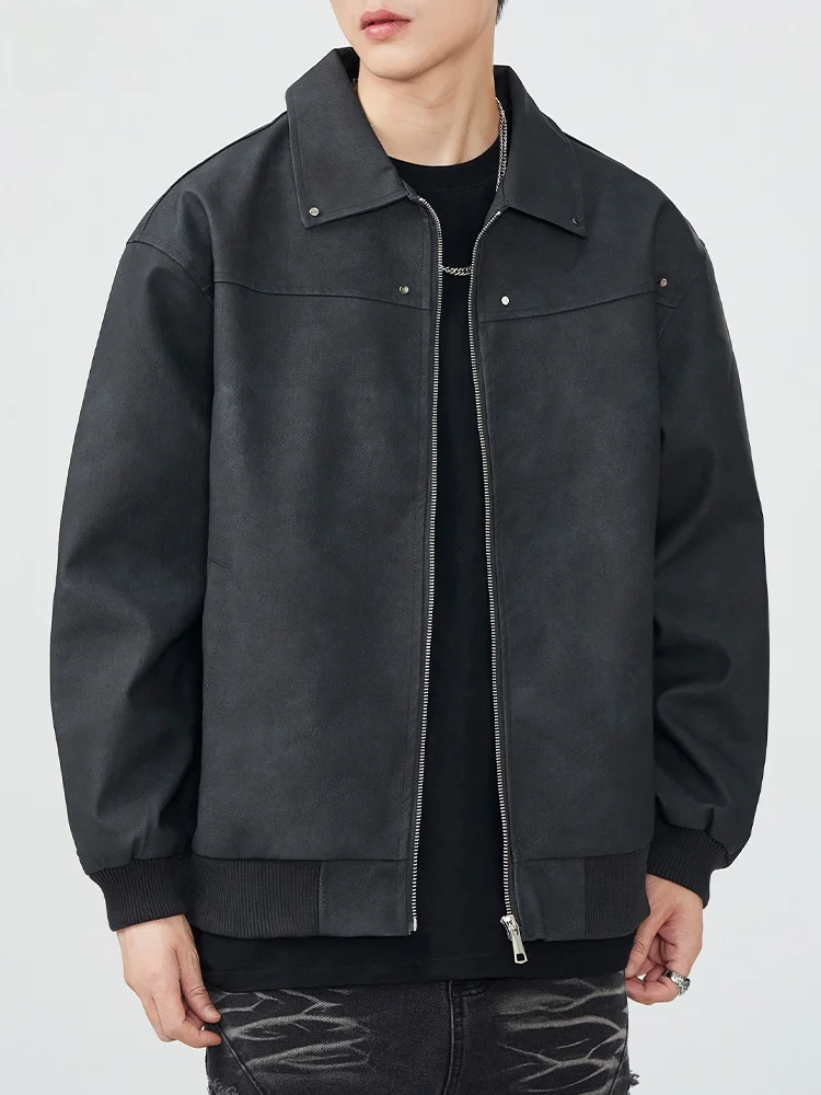 

Мужская байкерская куртка из тонкого хлопка из искусственной кожи, весна-осень-зима, свободная посадка, модная верхняя одежда, молодежное полиэфирное волокно
