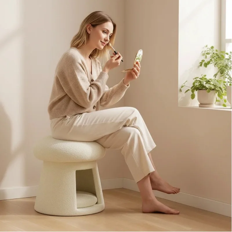 Solid wood home shoe stool living room foot stool household cat nest shoe stool mushroom low stool makeup stool view 4