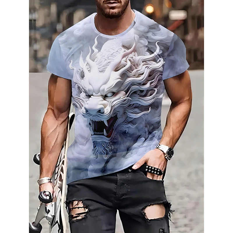 Fashion Chinese Dragon 3D Print Men\'s T-shirts Thin O-neck Short Sleeve Summer Tshirt Man Plus Size Loose Street Casual Tee Tops