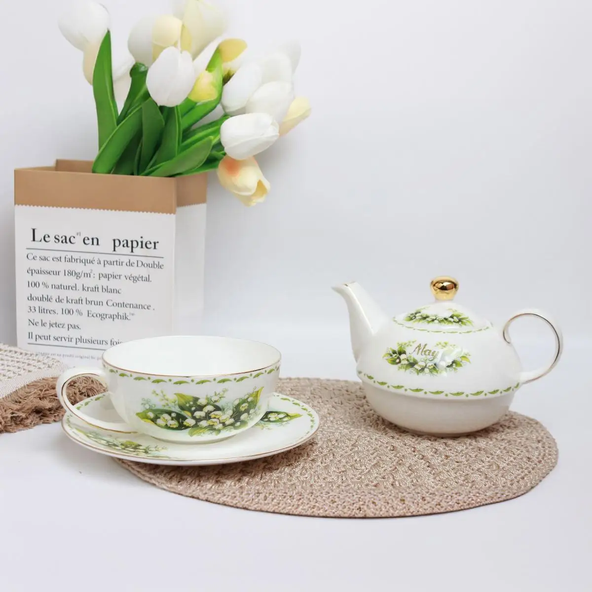 Lily of The Valley Cup Teapot High Bone Porcelain Coffee Cup Saucer One Person Pot Mother Pot Ceramic Cups Mayflower