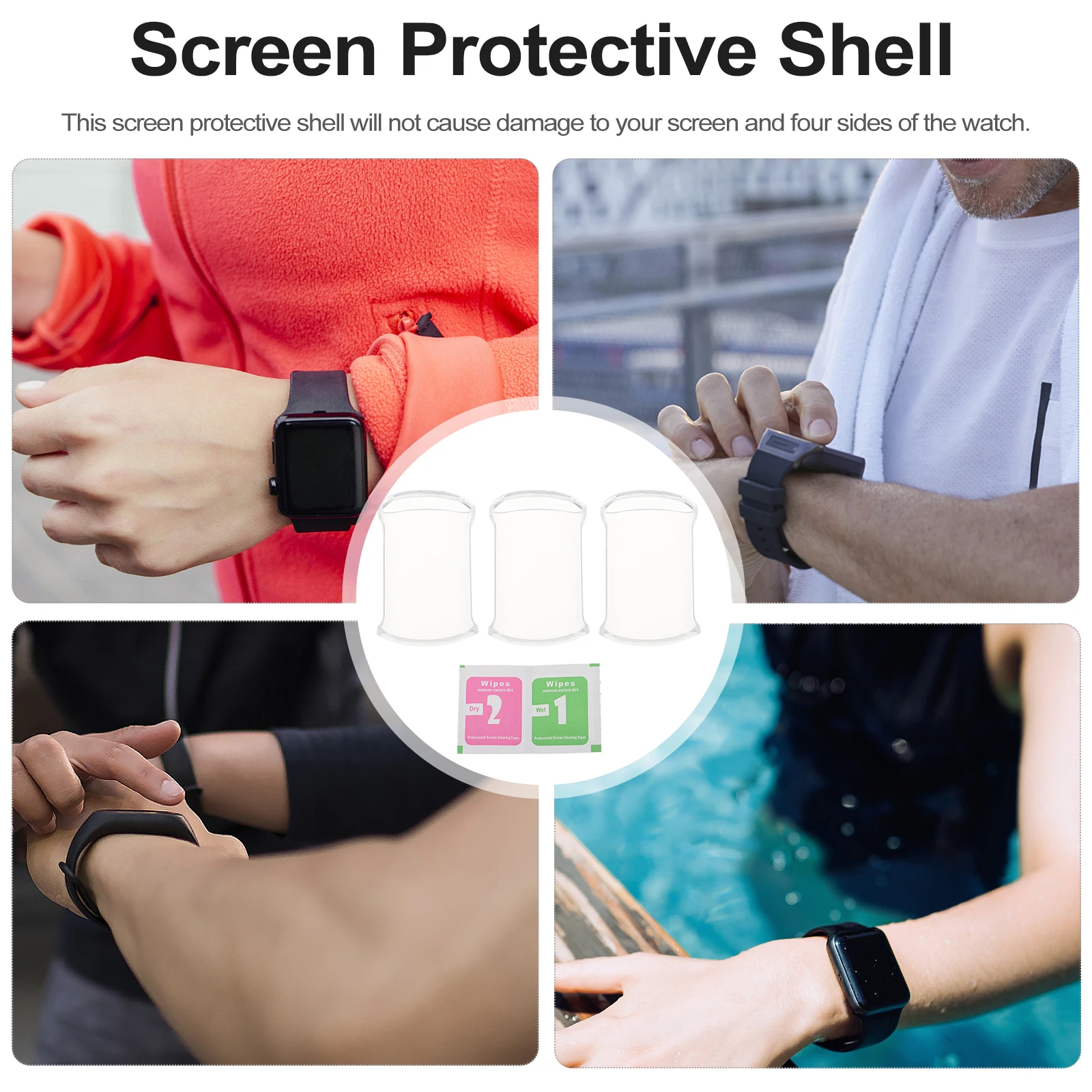 

3Pcs Screen Protective Shell Tpu Case All-Around Protector Drop Impact Resistant for 5 Smartwatch Screen Protector