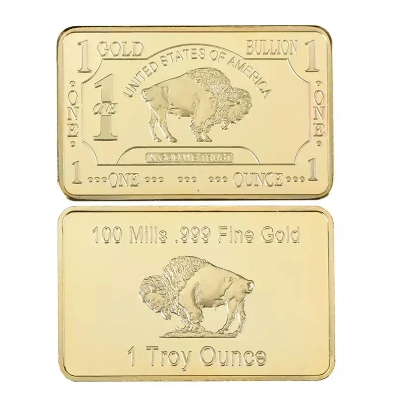 United States Of  America 100 Mills .999 Fine Gold Plated Bullion Bar 1 Troy Ounce With Buffalo Pattern For Gifts