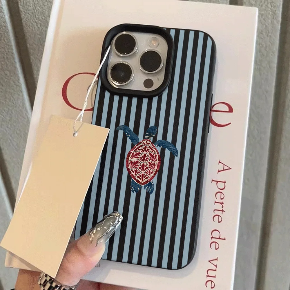 Koreanischer Stil Blaue Streifen Meeresschildkröten-Druck Handyhülle für iPhone 17 16 15 14 13 12 11 Pro Max Plus 17 XR Silikon Matte Hülle – Detail 8