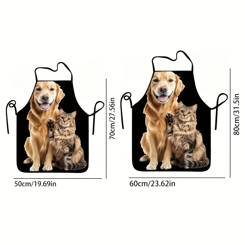 Cute Dog and Cat Family Portrait Apron for Kitchen Cooking Baking Gift for Pet Lovers