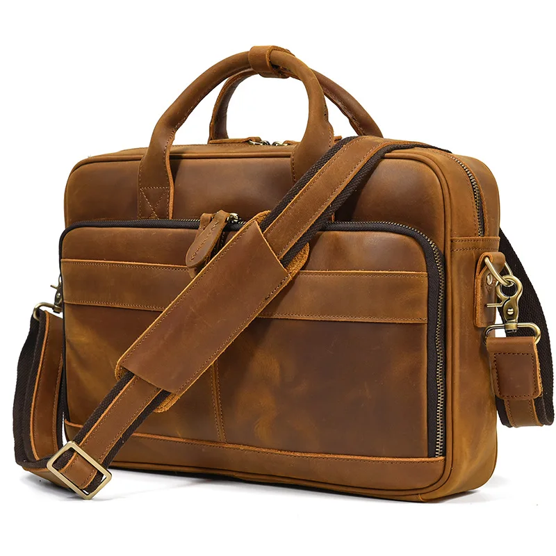 

Retro Crazy Horse Leather Briefcase 14 Inch Computer Bag First Layer Cowhide Men's Leather Fashion Simple Casual Versatile Busin