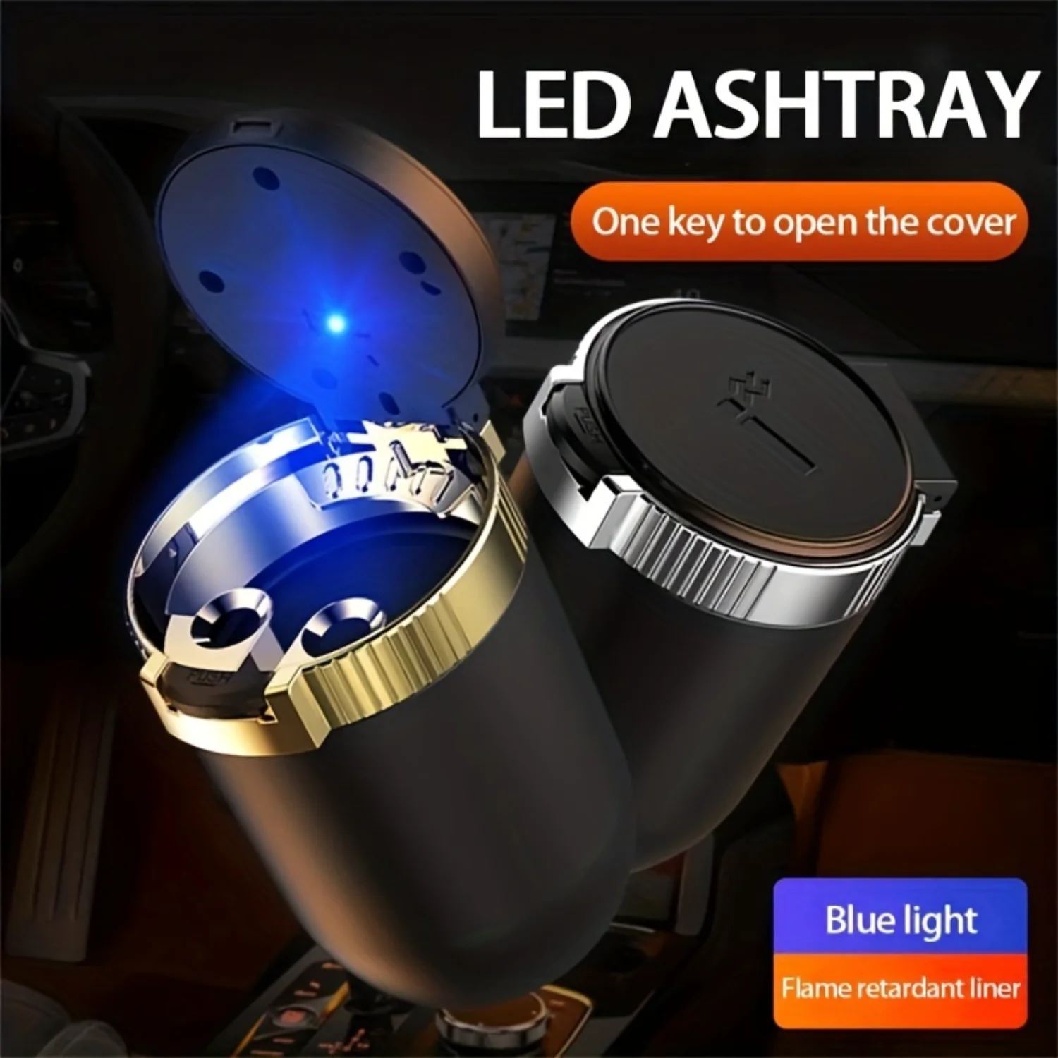 LED Light Stainless Steel Universal Ashtray - Smokeless, Flame Retardant Auto Car Supplies Weed tray Luxury ashtray Ash catcher