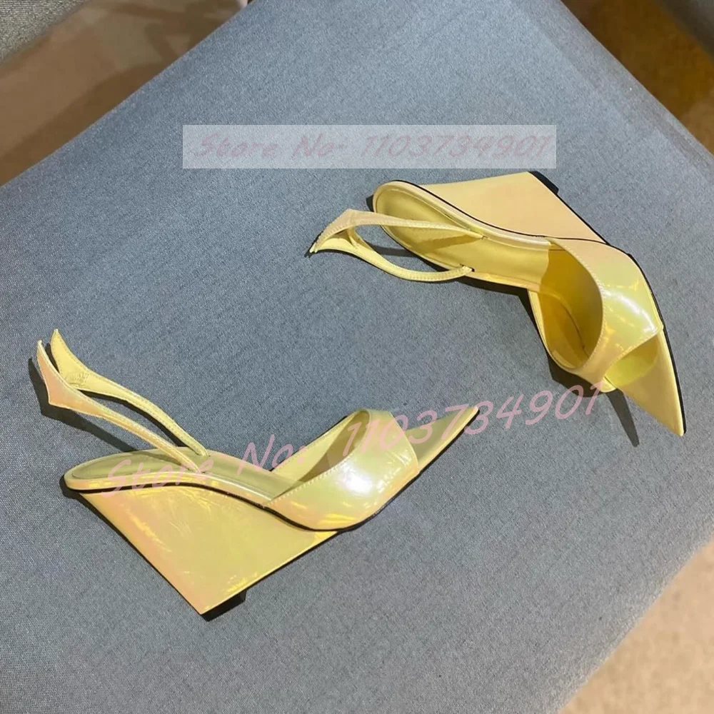 Pointy Toe Yellow Sexy Wedges Sandals Women Nifty Ankle Strap Wing Open Toe High Heels Shoes Ladies Party Elegant Chic Sandals