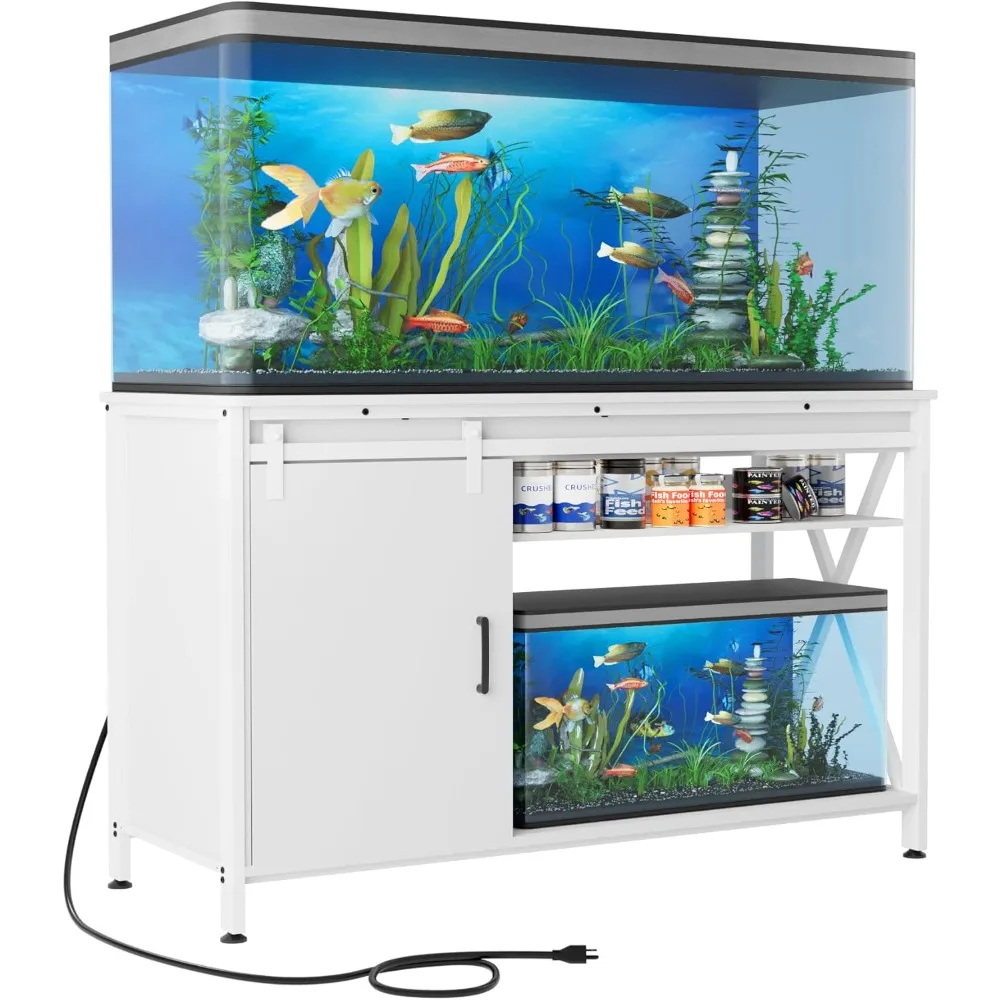 Sturdy Metal Fish Tank Stand with Storage and Power Outlet