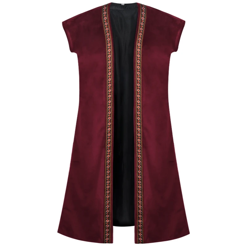 Halloween Renaissance Buttonless Long Pirate Vest for Men, Medieval Velvet Embroidered Men's Waistcoat / COS Performance Costume