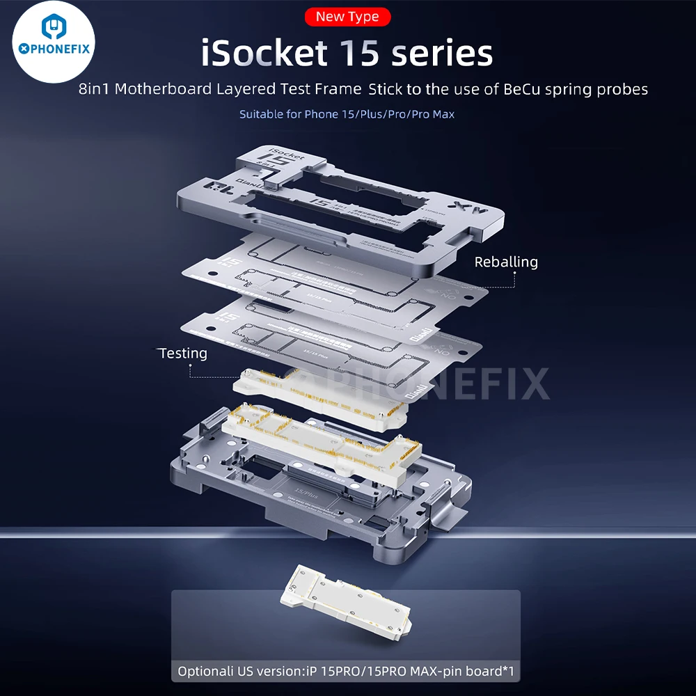 QianLi iSocket 8 в 1, многослойная тестовая арматура для материнской платы iPhone 15 15Plus 15Pro 15ProMax, многослойная реболлирующая платформа