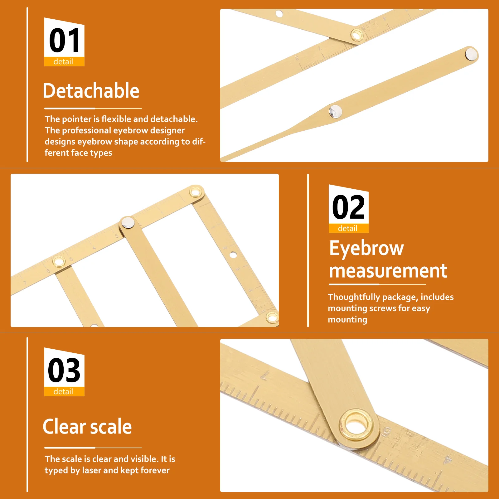 Eyebrow Measuring Ruler Stencil Stainless Steel Positioning Mold Golden Ratio Stencils