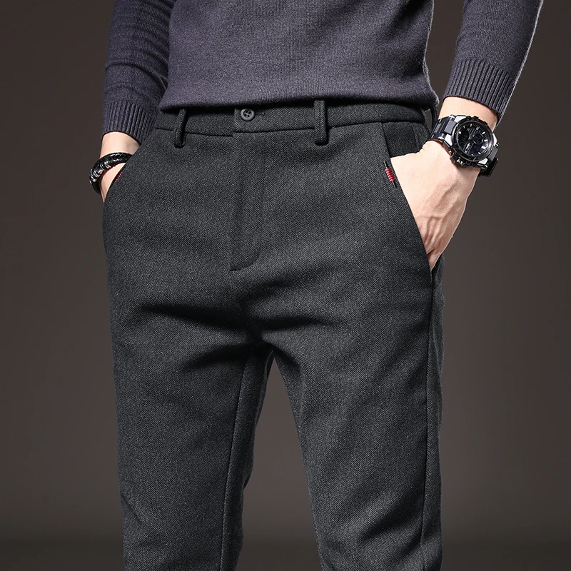 

Autumn Winter New Business Men's Casual Pants Slim Fit Comfortable Elasticity Waist Straight Sleeve Fashion Versatile Pants