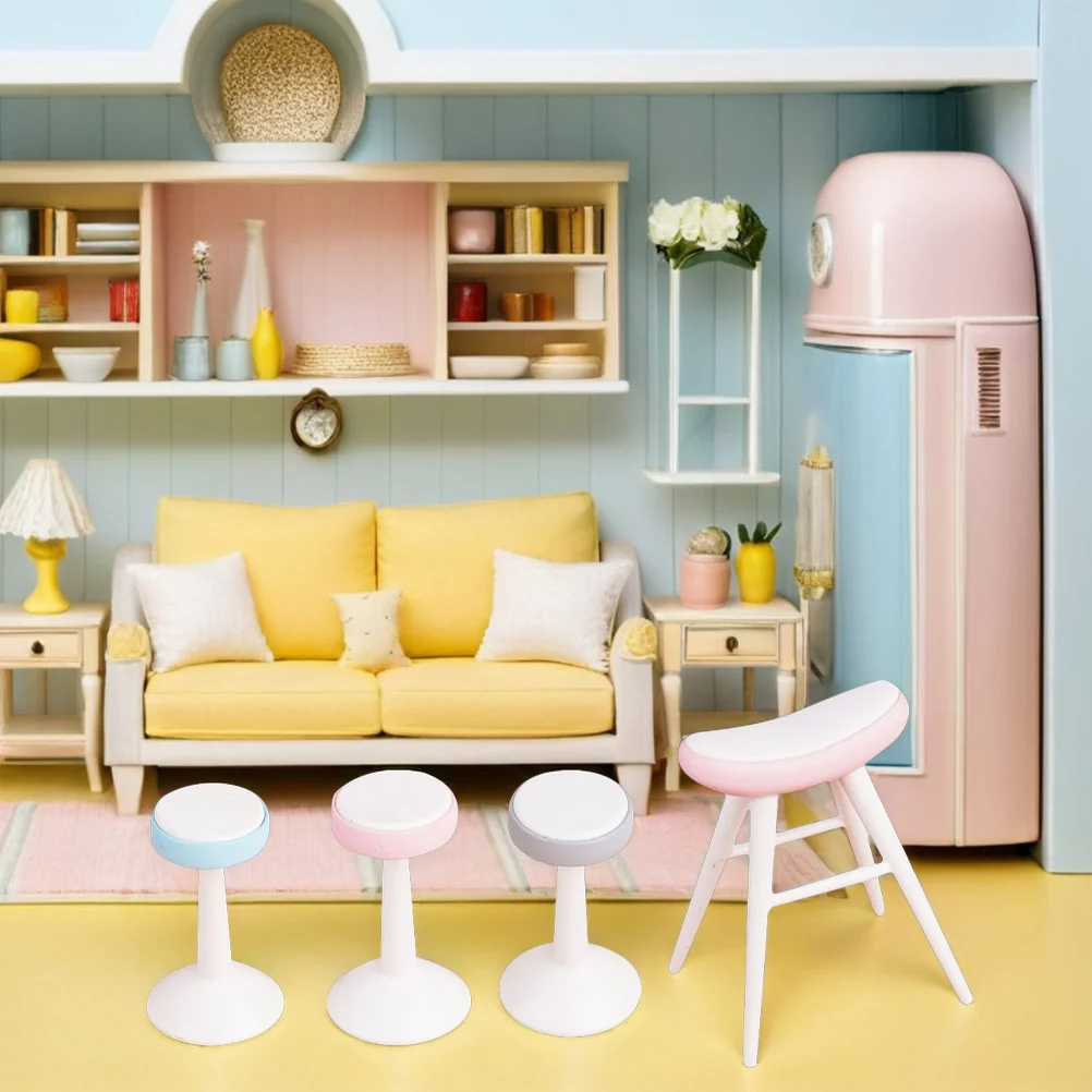 5Pcs Miniature Dollhouse Stool Plastic Chairs for DIY Micro Landscape Scene Furniture Accessories Kids Pretend Play