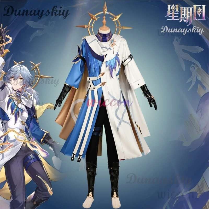 Honkai Star Rail New Skins Sunday Cosplay Costume Wig Uniform Blue White Coat Earrings Shoes Halloween Party Women Men Props