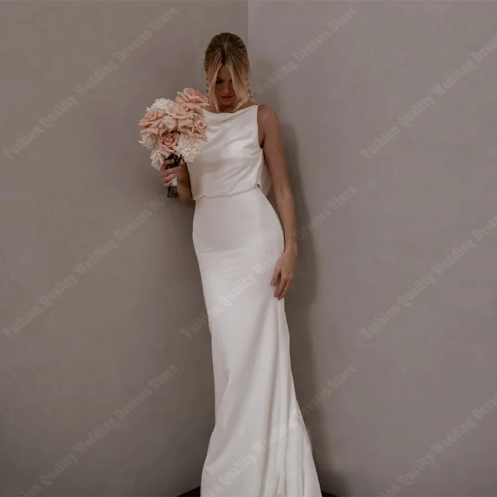 

2025 атласные женские свадебные платья с круглым вырезом, элегантные сексуальные свадебные платья без рукавов, платья принцессы с открытой спиной, Vestidos De Novias по индивидуальному заказу